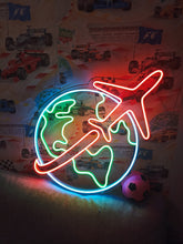 Load image into Gallery viewer, Travel neon sign, planet earth neon sign, airplane neon sign
