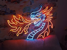 Load image into Gallery viewer, Flaming Dragon Neon Sign, Dragon Profile Neon Sign, Fantasy Beast Neon Sign Multicolor
