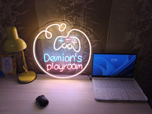Load image into Gallery viewer, Neon sign game room with custom name, game controller neon sign, Neon Controller Sign Gamepad Led Light, Gaming Controller Neon Sign
