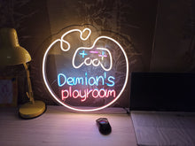 Load image into Gallery viewer, Neon sign game room with custom name, game controller neon sign, Neon Controller Sign Gamepad Led Light, Gaming Controller Neon Sign
