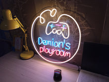 Load image into Gallery viewer, Neon sign game room with custom name, game controller neon sign, Neon Controller Sign Gamepad Led Light, Gaming Controller Neon Sign
