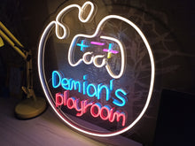 Load image into Gallery viewer, Neon sign game room with custom name, game controller neon sign, Neon Controller Sign Gamepad Led Light, Gaming Controller Neon Sign

