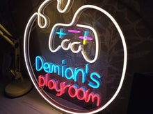 Load image into Gallery viewer, Neon sign game room with custom name, game controller neon sign, Neon Controller Sign Gamepad Led Light, Gaming Controller Neon Sign
