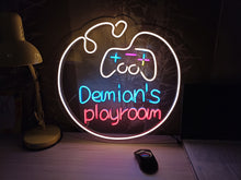 Load image into Gallery viewer, Neon sign game room with custom name, game controller neon sign, Neon Controller Sign Gamepad Led Light, Gaming Controller Neon Sign
