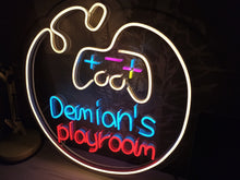 Load image into Gallery viewer, Neon sign game room with custom name, game controller neon sign, Neon Controller Sign Gamepad Led Light, Gaming Controller Neon Sign
