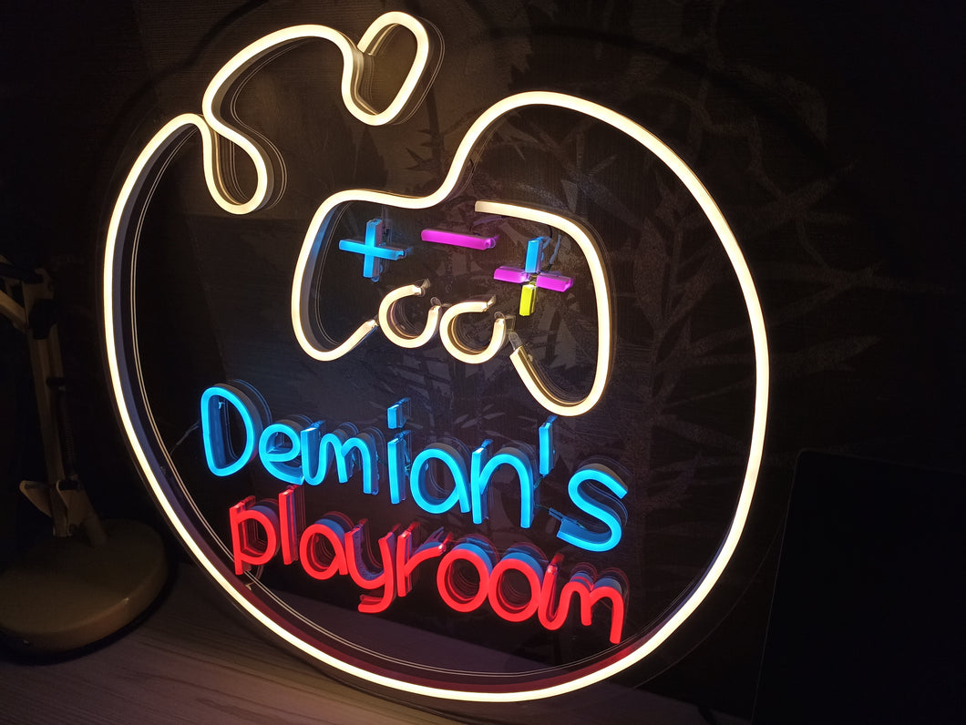 Neon sign game room with custom name, game controller neon sign, Neon Controller Sign Gamepad Led Light, Gaming Controller Neon Sign
