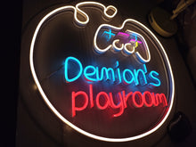 Load image into Gallery viewer, Neon sign game room with custom name, game controller neon sign, Neon Controller Sign Gamepad Led Light, Gaming Controller Neon Sign
