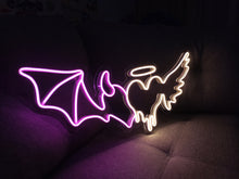 Load image into Gallery viewer, Angel demon heart neon sign, Neon sign angel demon wings, Angel and demon neon light, Angel and demon wings neon sign, angel devil heartwing

