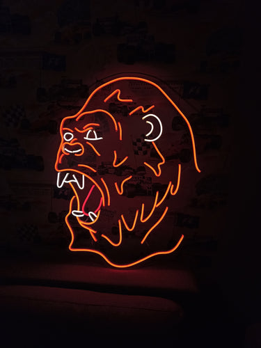 Neon gorilla sign, Gorilla face neon light, Open mouth gorilla neon
