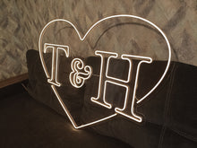 Load image into Gallery viewer, Wedding Neon sign with custom initials in heart, neon nameswedding hearth, initial neon sign, wedding neon sign for reception
