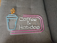 Load image into Gallery viewer, Neon sign coffee cup with inscription coffee and hot-dog, fast food neon sign, neon sign for bar decor, coffee neon sign, neon sign business
