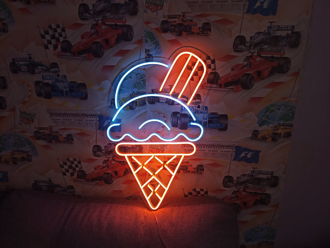 Neon ice cream cone with balloons, Ice cream Neon sign, Ice cream cone neon sign, Neon dessert sign, Ice cream neon light