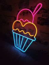 Load image into Gallery viewer, Neon sign ice cream, Ice cream Neon sign, Ice cream cone neon sign, Neon dessert sign, Ice cream neon light
