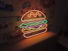 Load image into Gallery viewer, Burger Neon sign, hamburger Neon Sign, Fast Food neon Sign, Kitchen Wall Decor, cheeseburger neon sign
