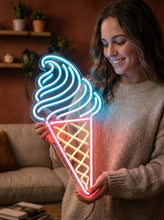 Load image into Gallery viewer, Ice Cream Neon Sign – Soft Serve Cone Shape | Bright Frozen Treat Shop Glow Highlight

