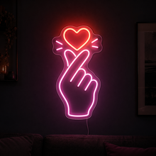 Load image into Gallery viewer, Korean Heart Neon Sign, Finger Heart Neon Sign, Kawaii Heart Neon Sign
