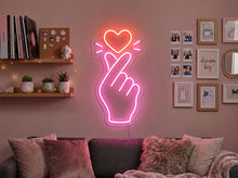 Load image into Gallery viewer, Korean Heart Neon Sign, Finger Heart Neon Sign, Kawaii Heart Neon Sign
