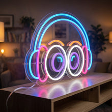 Load image into Gallery viewer, Eyes in Headphones Neon Sign, Music Eyes Neon Sign, Listening Eyes Neon Sign
