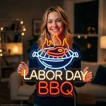 Load image into Gallery viewer, Labor Day BBQ Neon Sign, Labor Day Grill Neon Sign, BBQ Party Neon Sign Multicolor
