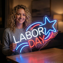 Load image into Gallery viewer, Labor Day Neon Sign, Labor Day BBQ Neon Sign, Labor Day Grill Neon Sign 45in Orange
