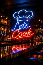 Load image into Gallery viewer, Let's cook neon sign, Chef hat neon sign, Toque neon sign, Baker neon sign
