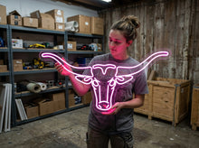 Load image into Gallery viewer, Longhorn Bull neon sign, Bull head led neon, Longhorn head skull light sign, Bull skull sign, Texas western led light 45in
