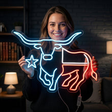 Load image into Gallery viewer, Texas Longhorn Neon Sign – Majestic Steer Silhouette With Wide Horns Glow Multicolor
