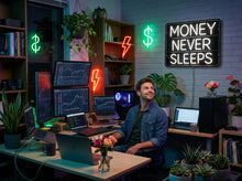 Load image into Gallery viewer, Money never sleeps neon sign, Hustle neon sign, Finance neon sign
