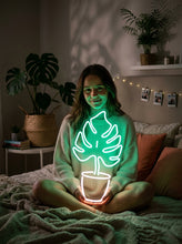 Load image into Gallery viewer, Monstera Leaf Neon Sign, Indoor Plant Neon Sign, Botanical Pot Neon Sign
