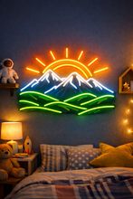 Load image into Gallery viewer, Mountain sunrise neon sign, Rising sun neon sign, Mountain peak neon sign Multicolor
