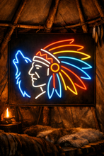 Load image into Gallery viewer, Native chief howling wolf neon sign, tribal spirit wolf neon sign Multicolor
