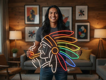 Load image into Gallery viewer, Tribal Chief neon sign, Peace Pipe Profile neon sign, Native Leader neon sign
