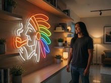Load image into Gallery viewer, Tribal Chief neon sign, Peace Pipe Profile neon sign, Native Leader neon sign
