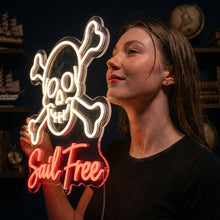 Load image into Gallery viewer, Skull Bones Neon Sign, Sail Free Skull Neon Sign, Pirate Skull Neon Sign

