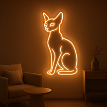 Load image into Gallery viewer, Sphynx Cat Neon Sign – Minimalist Egyptian Cat Wall Light – Modern Hairless Pet Decor – Glowing Feline Line Art for Cat Lovers
