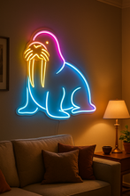 Load image into Gallery viewer, Walrus Neon Sign, Tusked Walrus Neon Sign, Arctic Wildlife Neon Sign Multicolor
