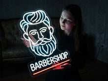 Load image into Gallery viewer, Barbershop neon sign, Neon barber sign, Barber pole neon sign, Neon hair salon sign, Neon open sign for barber shop
