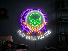 Load image into Gallery viewer, Bass Drum Neon Sign, Skull Drum Neon Sign, Play While You Can Neon Sign White
