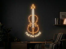Load image into Gallery viewer, Cello Neon Sign, Feel The Sound Neon Sign, String Instrument Neon Sign warm white

