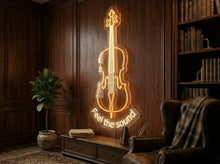 Load image into Gallery viewer, Cello Neon Sign, Feel The Sound Neon Sign, String Instrument Neon Sign

