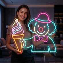 Load image into Gallery viewer, Ice Cream Clown Neon Sign, Circus Ice Cream Neon Sign, Clown Cone Neon Sign Multicolor
