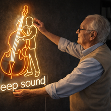 Load image into Gallery viewer, Double Bass Neon Sign, Deep Sound Neon Sign, Upright Bass Player Neon Sign
