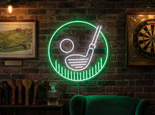 Load image into Gallery viewer, Golf Club and Ball Neon Sign, Putter neon sign, Round golf emblem neon sign
