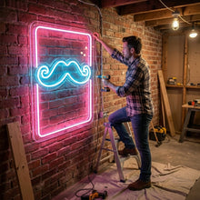 Load image into Gallery viewer, Mustache Neon Sign, Gentleman Mustache Neon Sign, Grooming Salon Neon Sign
