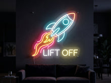 Load image into Gallery viewer, Lift off neon sign, Rocket ship neon sign, Space launch neon sign
