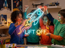 Load image into Gallery viewer, Lift off neon sign, Rocket ship neon sign, Space launch neon sign
