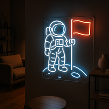 Load image into Gallery viewer, Astronaut Flag Neon Sign, Spaceman Neon Sign, Lunar Explorer Neon Sign
