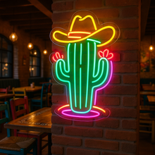 Load image into Gallery viewer, Cactus with Hat Neon Sign, Saguaro Cowboy Neon Sign, Wild West Neon Sign Multicolor
