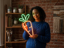 Load image into Gallery viewer, Carrot Neon Sign, Orange Vegetable Neon Sign, Farmers Market Carrot Neon Sign
