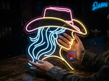 Load image into Gallery viewer, Cowgirl Neon Sign, Cowboy Hat Girl Neon Sign, Western Girl Neon Sign Multicolor
